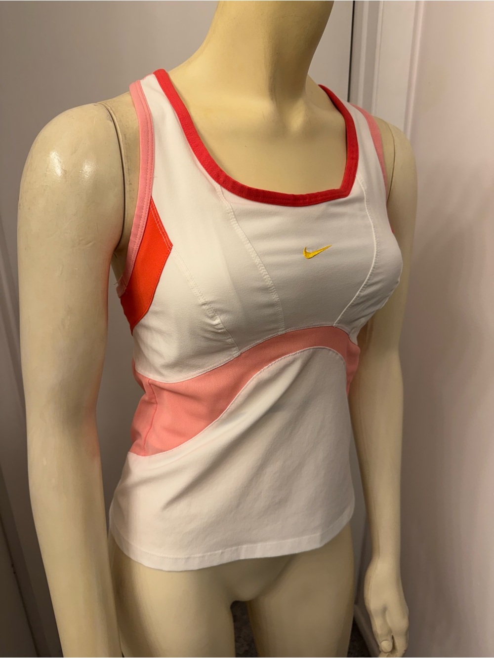 Nike Dri Fit White Tank Top with Pink & Red Accents